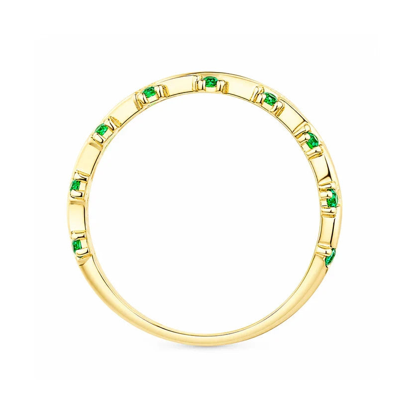 Emerald 9k Yellow Gold Designer Band Ring Eternity Stacking Hallmarked Size K-S
