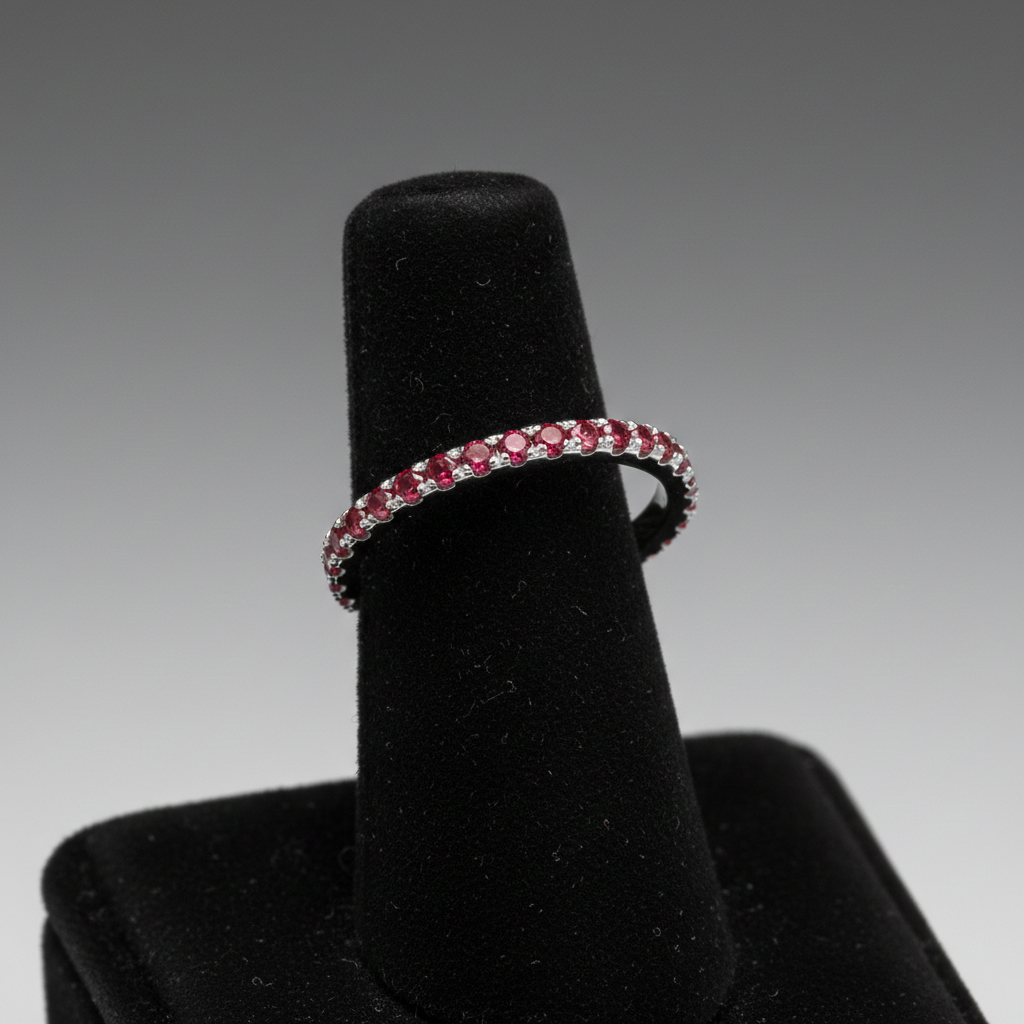 Sterling Silver Ruby Eternity Ring Anniversary Band 925 Hallmark Size K - S