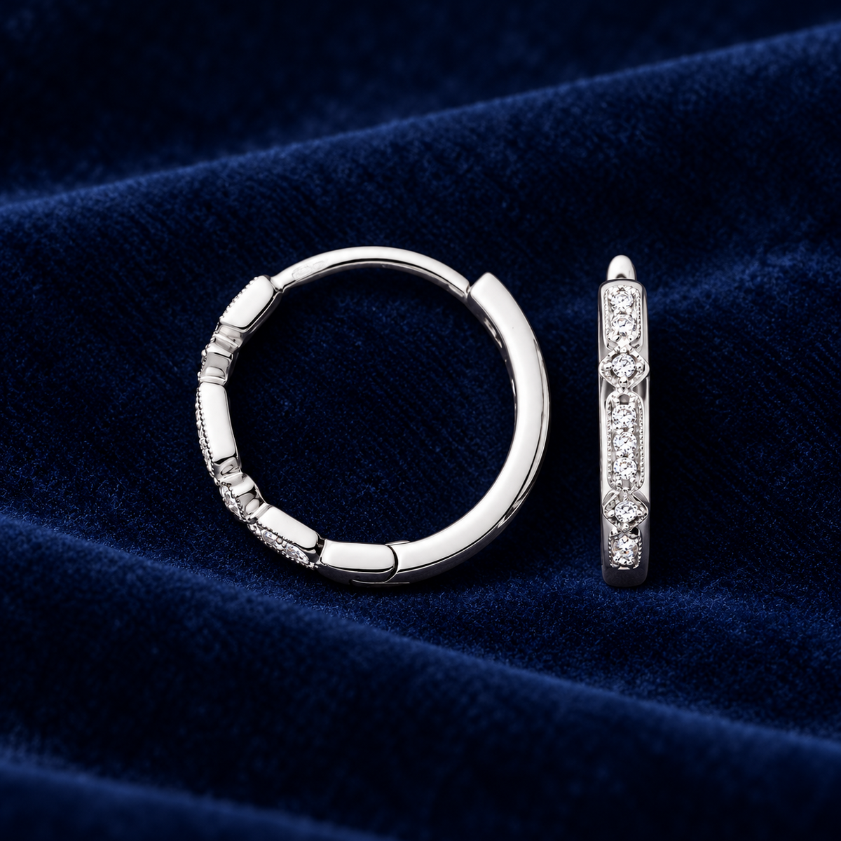 Real Diamond Hoop Earrings 9ct White Gold 16mm Diameter 0.08ctw Mined Diamonds