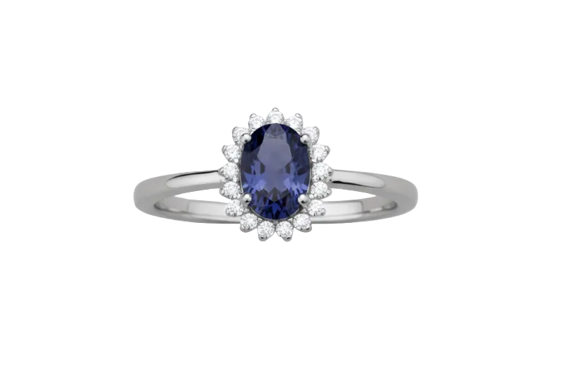Sterling Silver Sapphire Ring Oval Cluster Engagement 925 Hallmark Size K-S