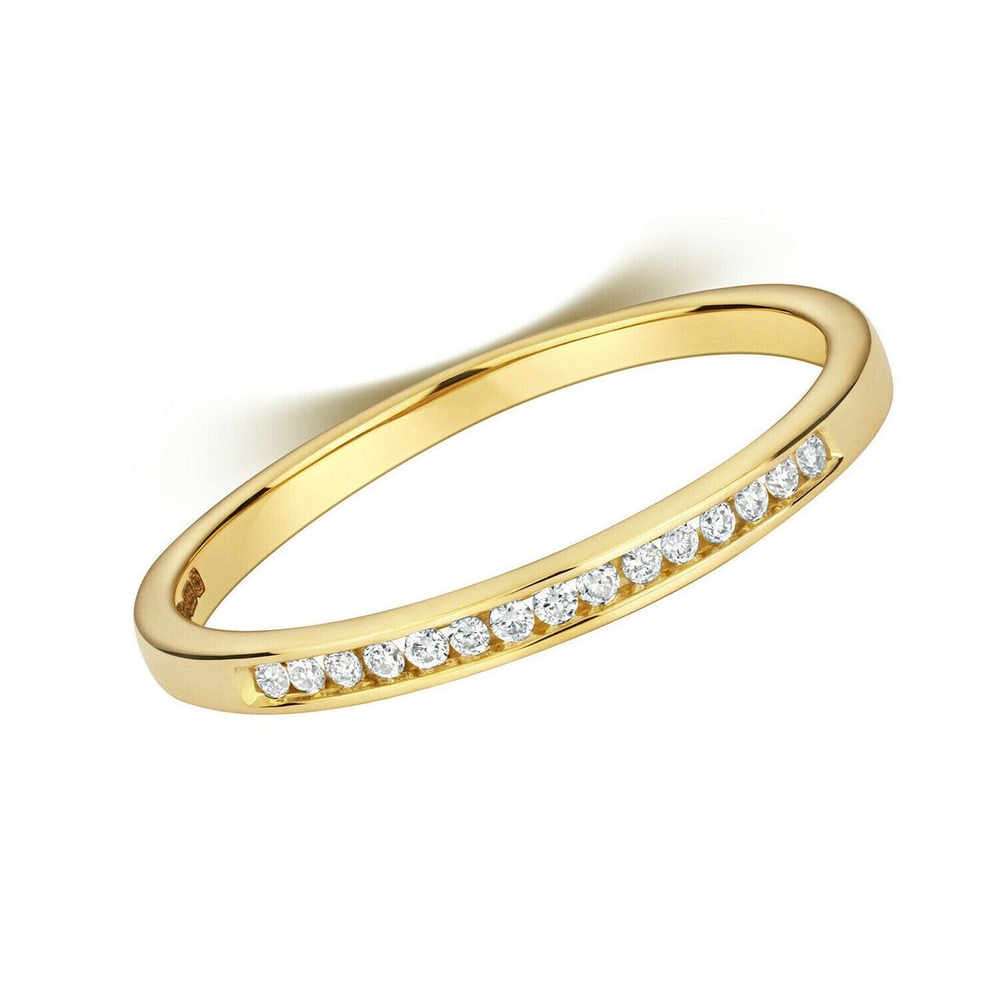 Real Diamond Eternity Ring Solid Yellow Gold Slim Anniversary Band Channel Set