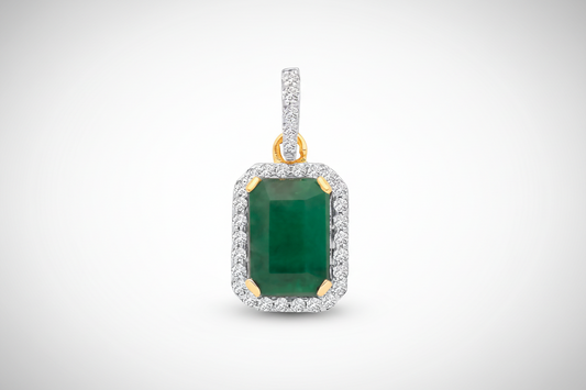 18ct Yellow Gold Emerald and Diamond Pendant Made in London