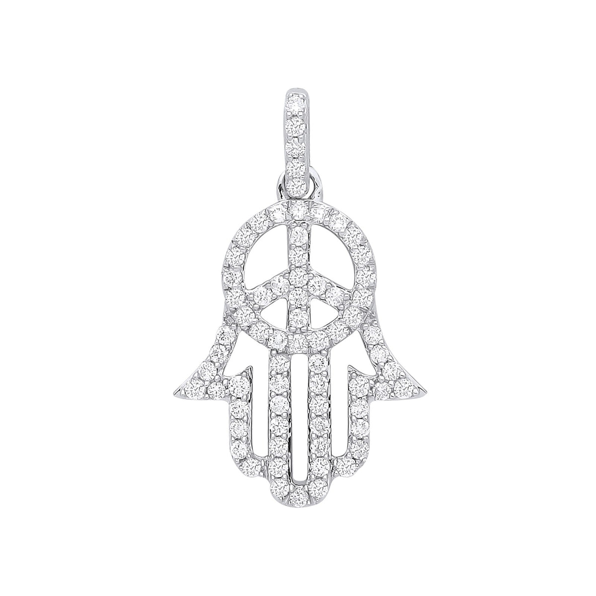 Real Diamond Hamsa Pendant Necklace 9ct White Gold 18" Chain 0.48ctw Diamonds