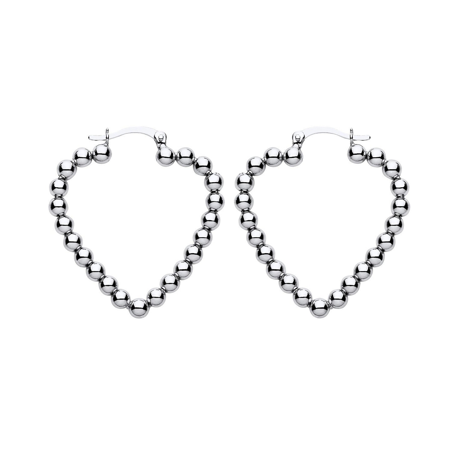 Sterling Silver Heart Hoop Earrings With Moveable Beads 925 34mm