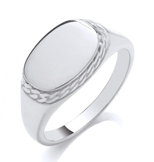 Men's Oval Signet Ring Curb Wrapped Edge Solid Sterling Silver 925 hallmark