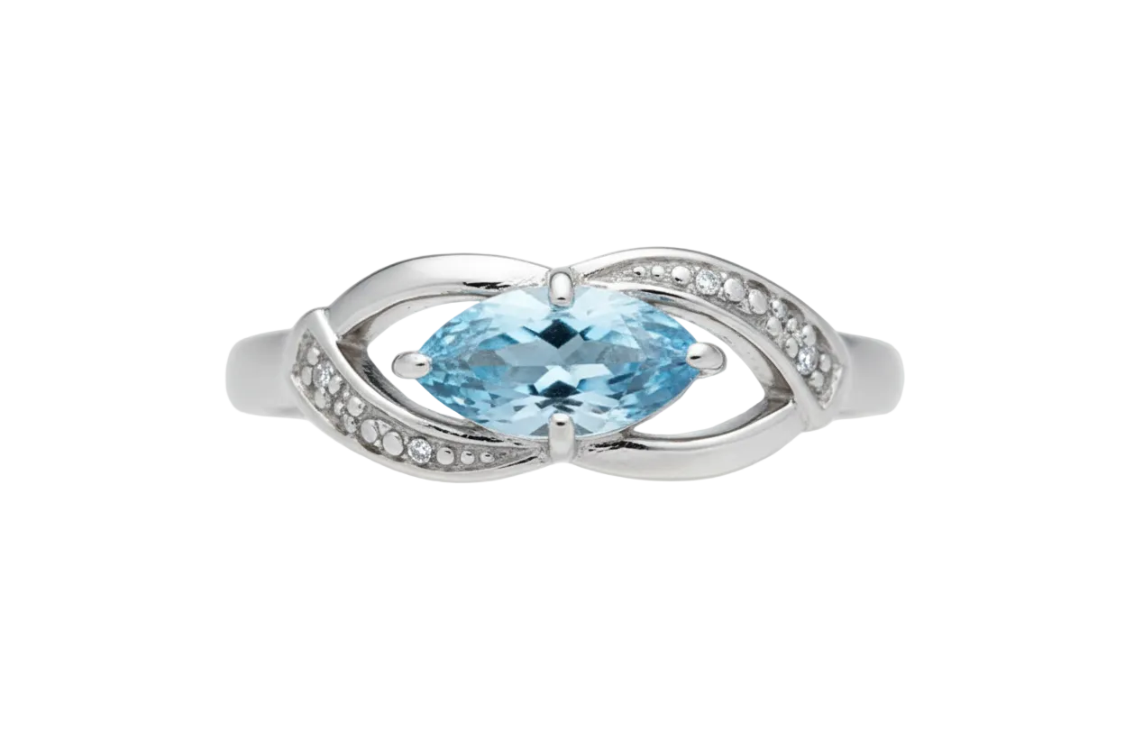 Blue Topaz and Diamond Ring Marquise Solid Sterling Silver Ladies