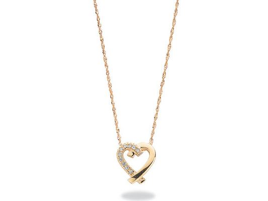 9ct Yellow Gold 0.05ct Diamond Heart Pendant with 18in/45cm Chain Made in London
