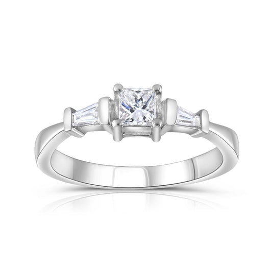 9ct White Gold 0.33ct Princess & Baguette Cut Diamond Engagement Ring