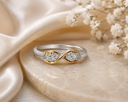 Elegant Two-Tone Infinity Twist Ring in Sterling Silver & 18ct Gold Finish