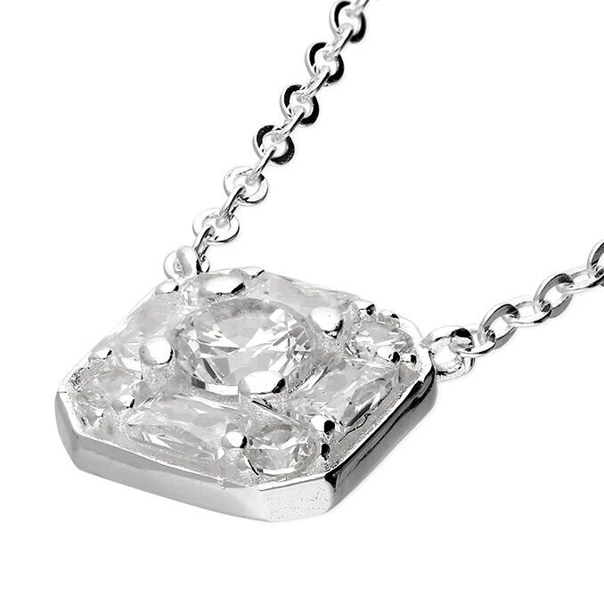 Mixed Stone CZ Square Necklace Gem Set on 925 Sterling Silver 925 hallmark