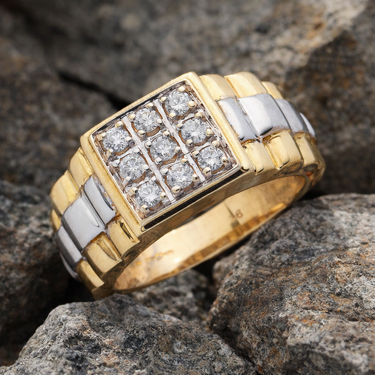 Men's Natural Diamond Ring Solid Yellow and White Gold 0.50ctw Diamonds