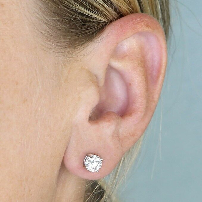 Moissanite Solitaire Stud Earrings 6.5mm Sterling Silver 925 Hallmark