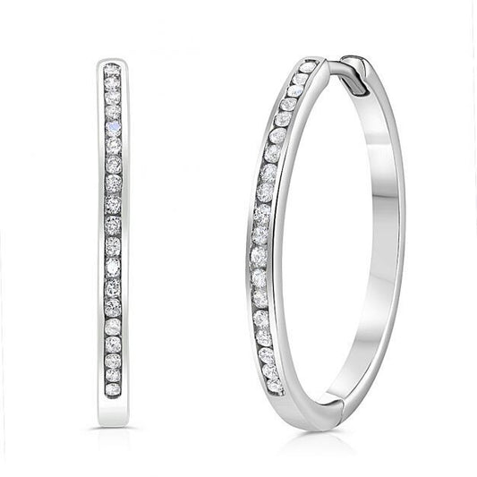 9ct White Gold Channel Set 0.27ctw Diamond Hoops 24mm