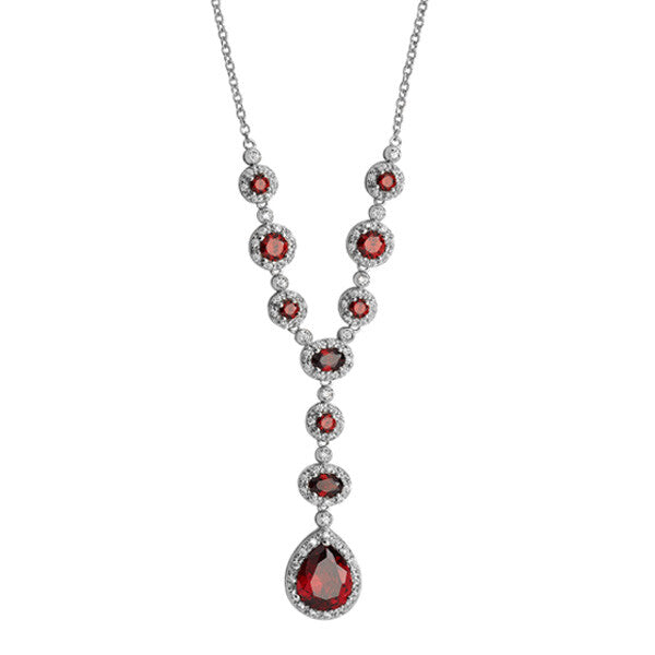 Garnet Necklace Solid Sterling Silver 18" Length Hallmarked British Made