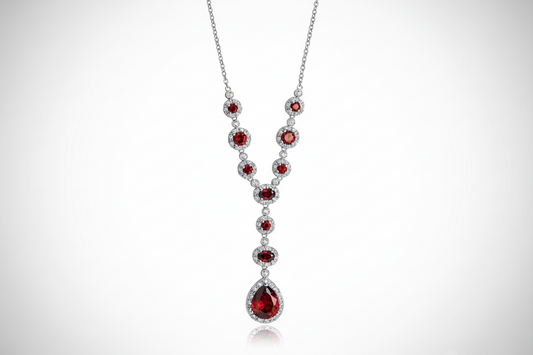 Garnet Necklace Solid Sterling Silver 18" Length Hallmarked British Made