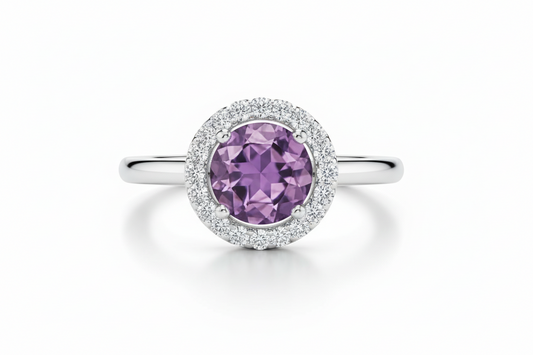 Real Amethyst Halo Ring Solid Sterling Silver 925