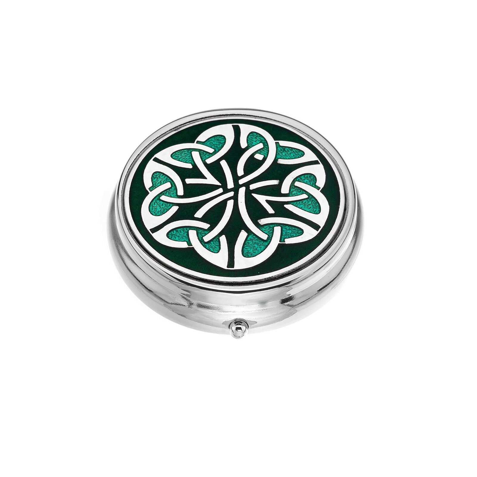 Large Pill Box Silver Plated Celtic Trinity Kells Green Brand New & Boxed