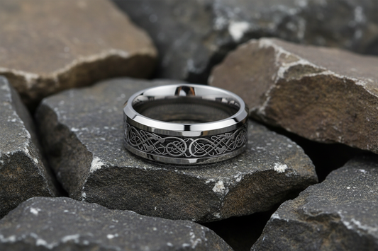 Fred Bennett Filigree Tungsten Ring 8mm Wide Band R3863