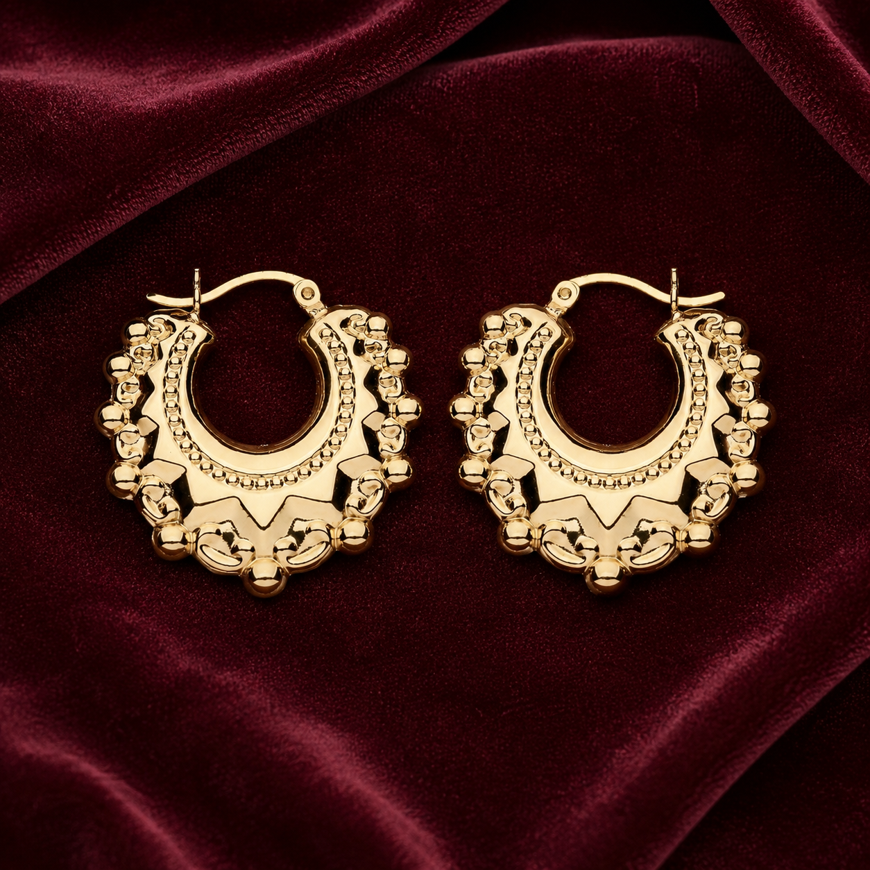 18ct Gold Creole Hoop Earrings on Sterling Silver 28mm Diameter 925 Hallmark