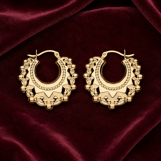 18ct Gold Creole Hoop Earrings on Sterling Silver 28mm Diameter 925 Hallmark