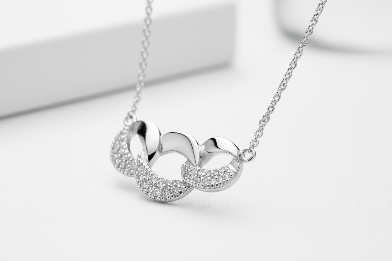 Three Chain Link Necklace Gem Set on 925 Sterling Silver 925 hallmark