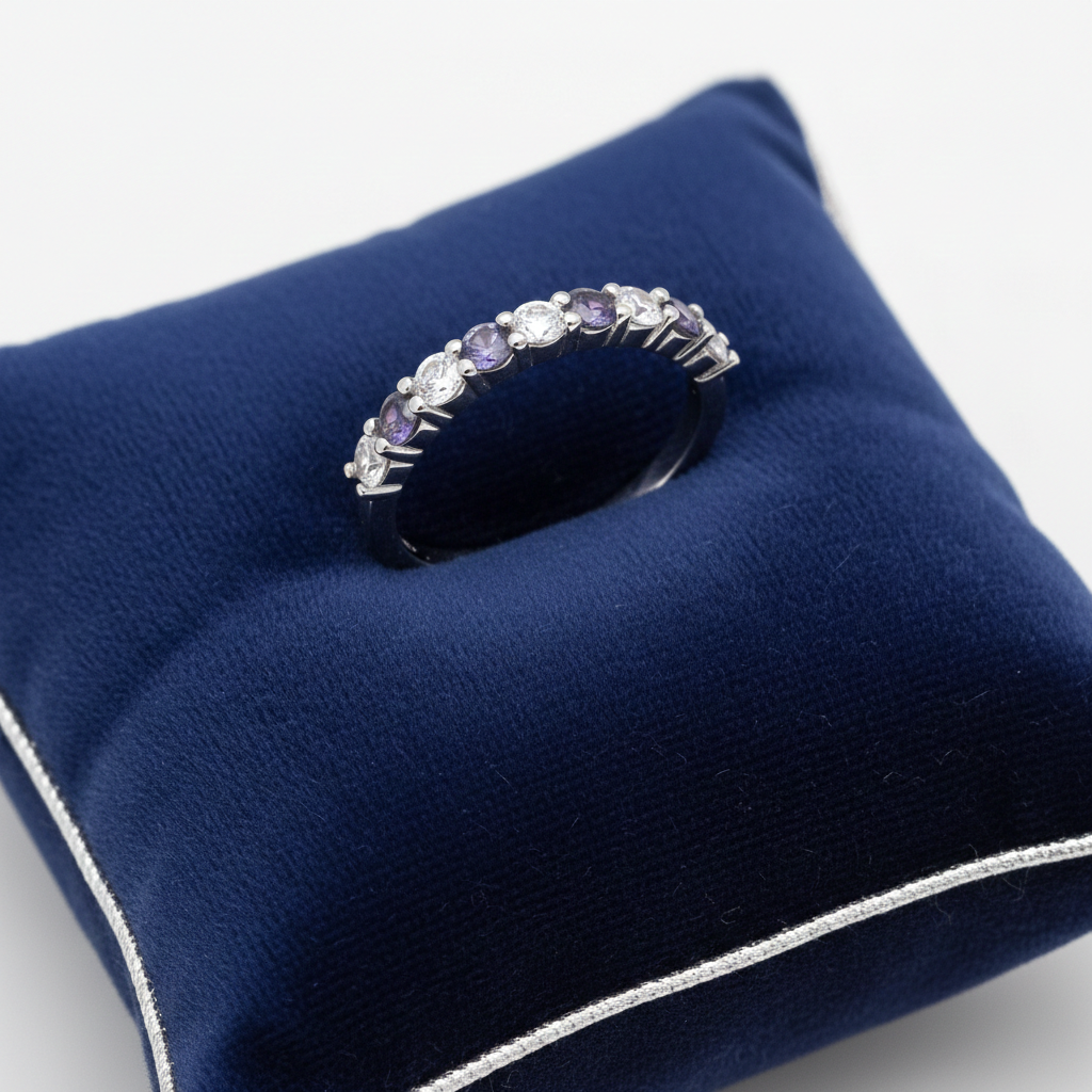 Sterling Silver Tanzanite Eternity Ring Anniversary Band 925 Hallmark Size K-S