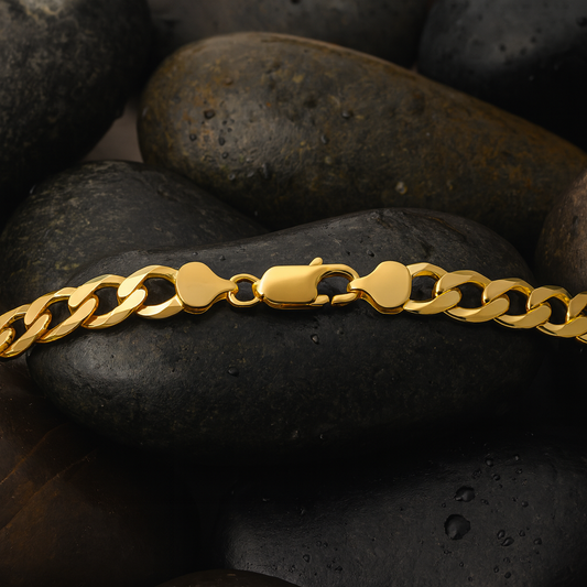 18ct Gold Flat Curb Chain on Solid Silver 16" 8.7mm Wide British Made Hallmark