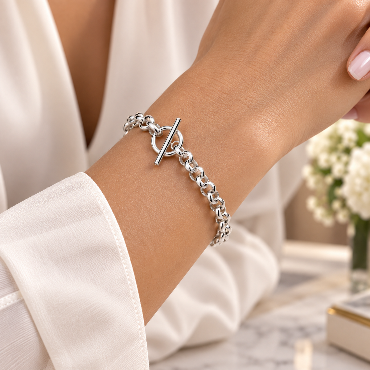 Chunky Sterling Silver T Bar Belcher Chain Bracelet Full Hallmark