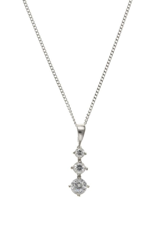 Three-Stone Pendant & Earring Set Solid White Gold 18" Chain