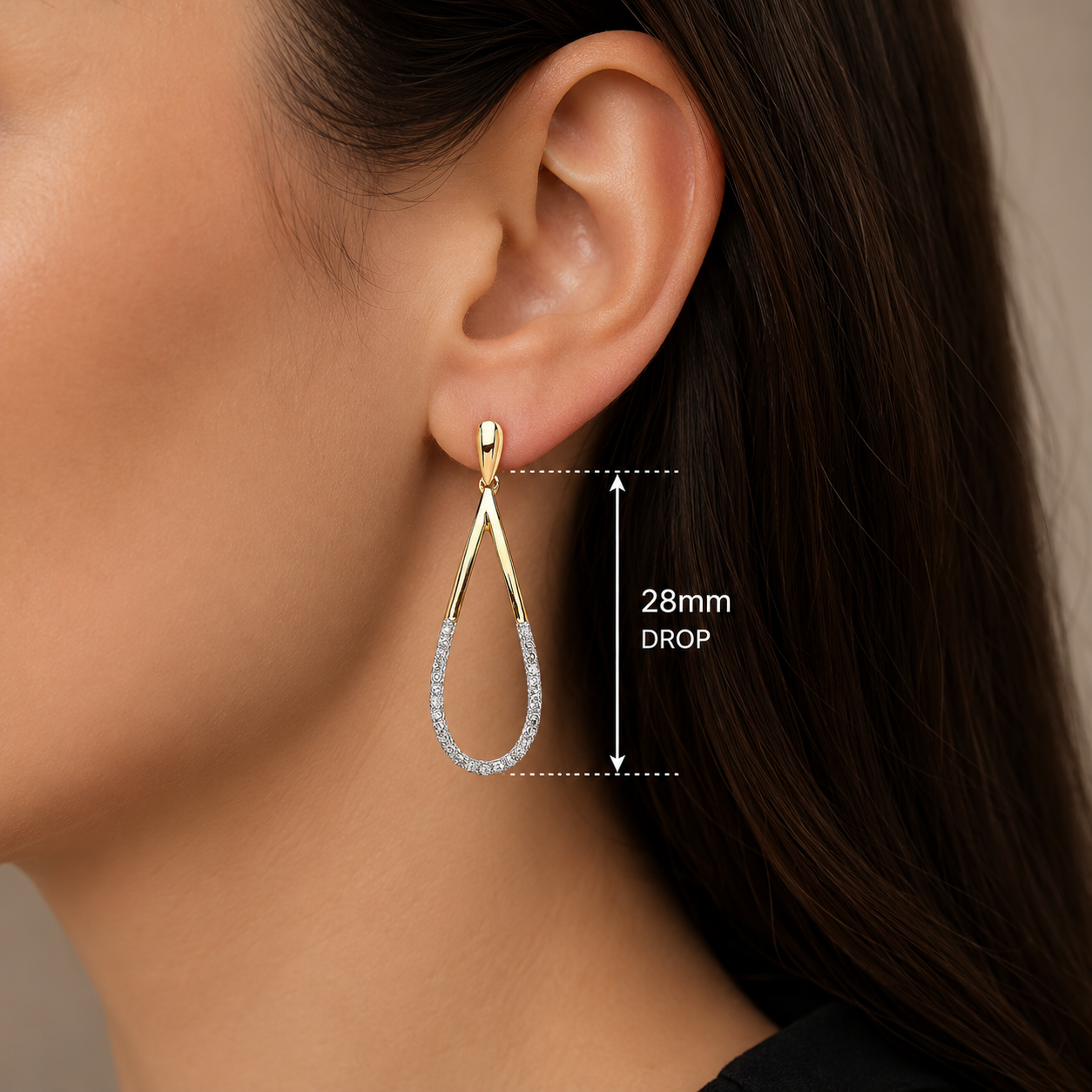 9ct Yellow Gold Diamond Teardrop Drop Earrings 28mm Hallmarked Gift Women