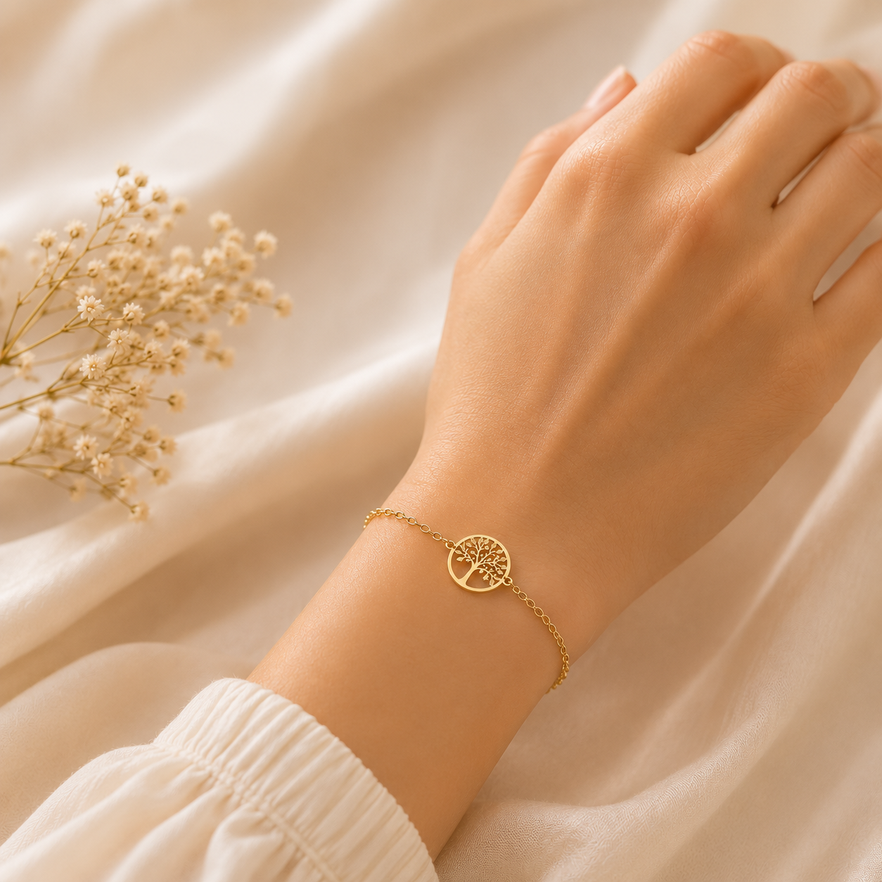 Elegant Tree of Life Gold Chain Bracelet 9ct Yellow Gold 375 Hallmark 19cm