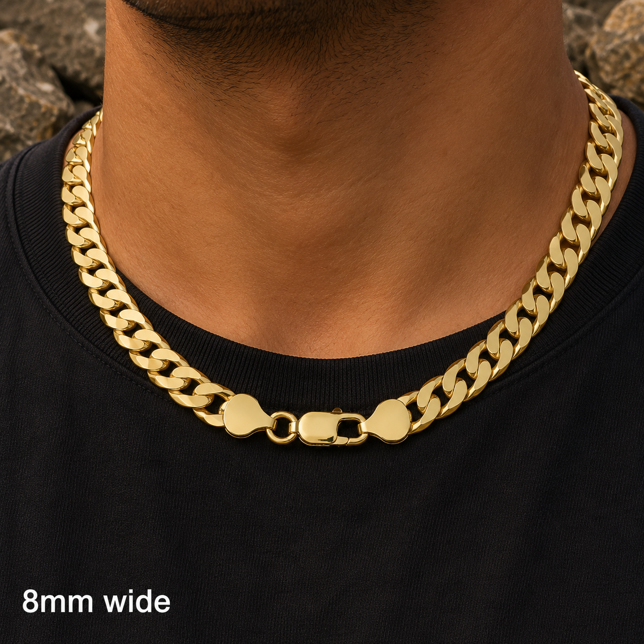 18ct Gold Flat Curb Chain on Solid Silver Full Hallmark 8mm wide 24" 39 grams