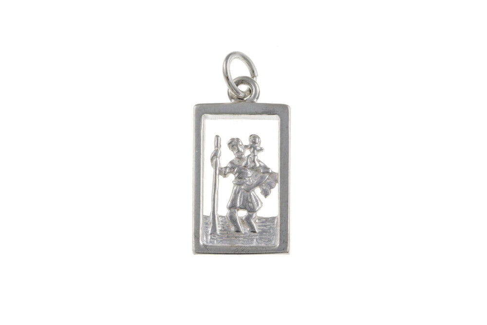 St Christopher Pendant Oblong Sterling Silver 925 Hallmark 14 - 24" Length Chain