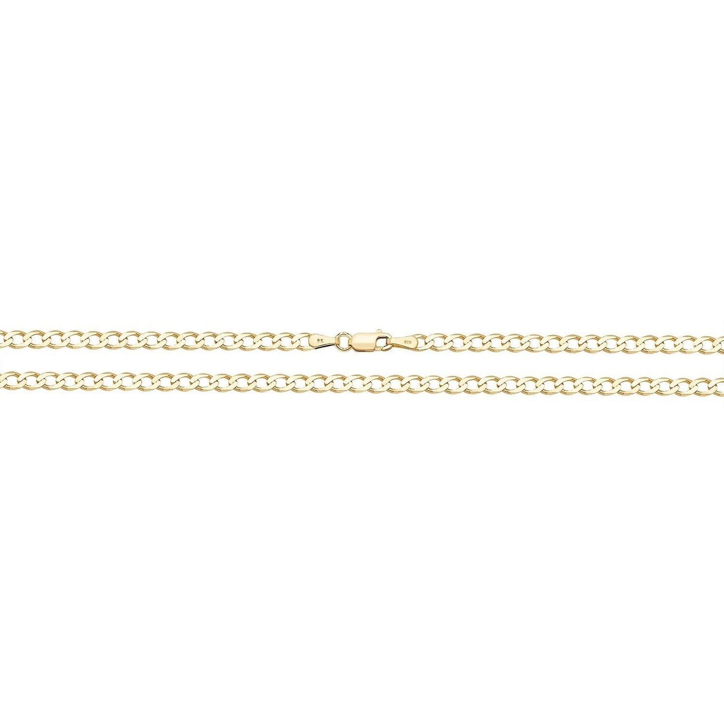 9ct Yellow Gold Curb Chain 18" Mens Gents 3mm Wide Hallmark British 5.3 Grams