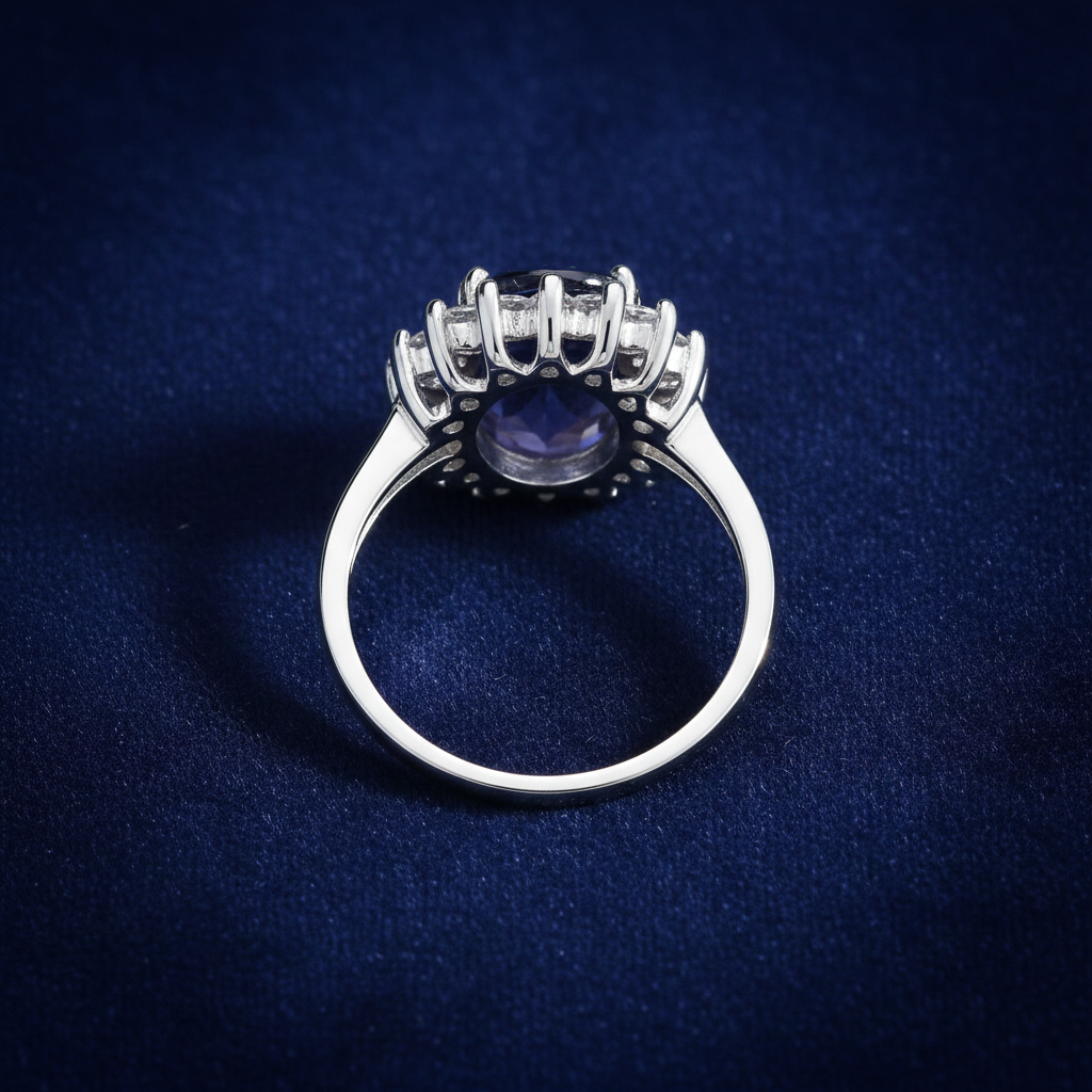 Sterling Silver Tanzanite Ring Large Cluster Engagement 925 Hallmark Size K-S
