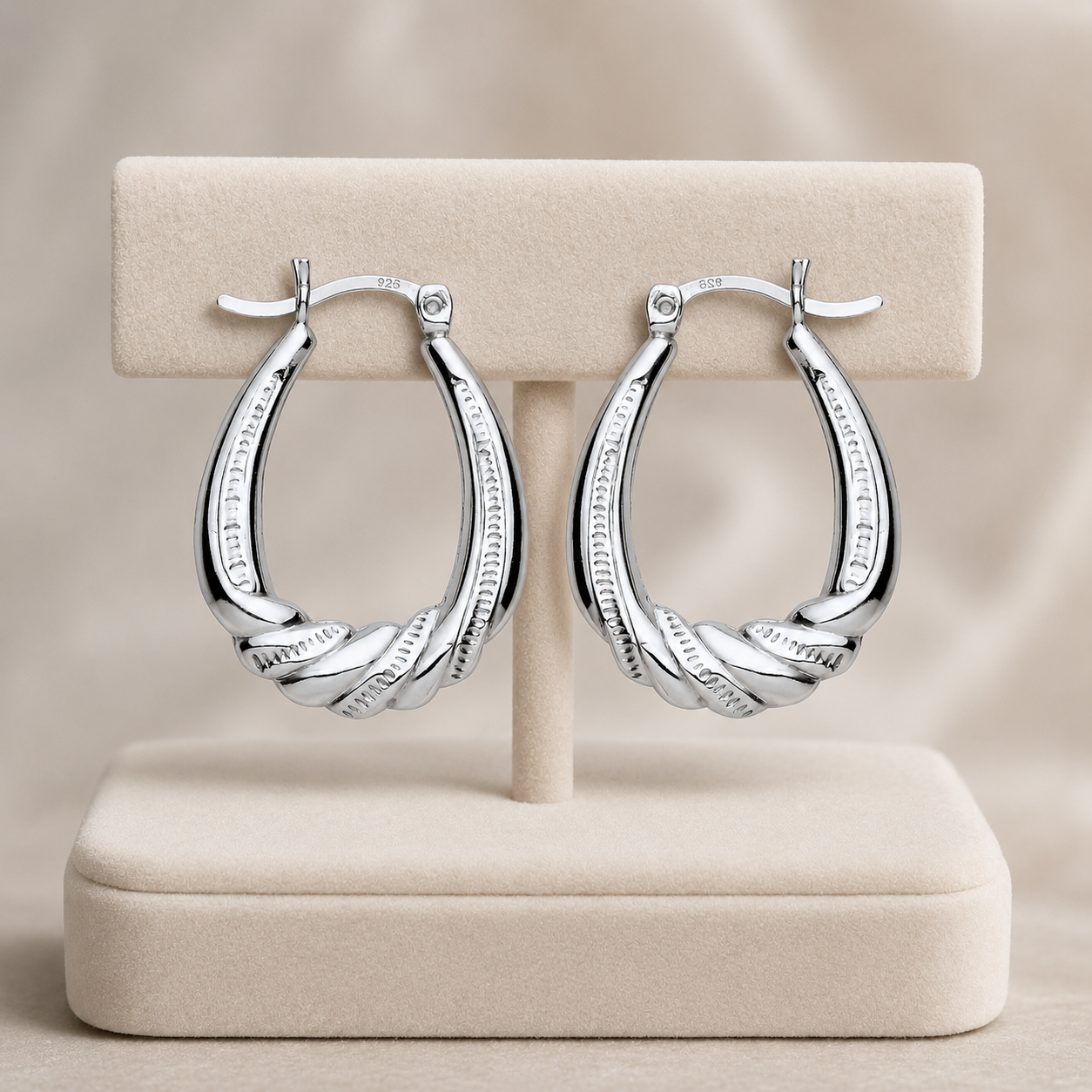 Oval Twist Creole Hoop Earrings Sterling Silver 925 Hallmark