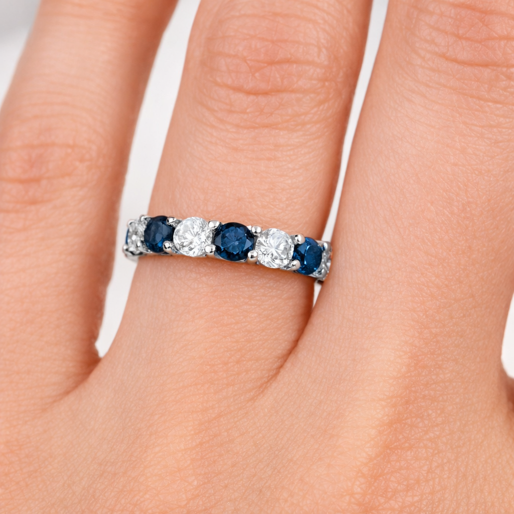 Sterling Silver Sapphire Full Eternity Ring 3mm Band 925 Hallmark Size K - S