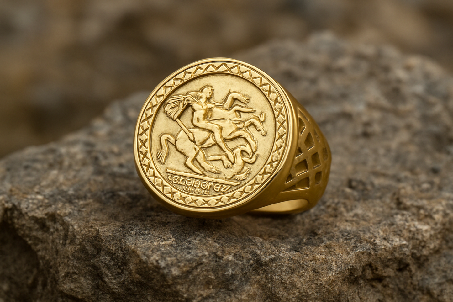 St George Coin Ring 18ct Yellow Gold on Sterling Silver Size MNOPQRSTUVWXYZZ+1