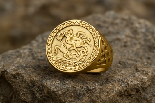 St George Coin Ring 18ct Yellow Gold on Sterling Silver Size MNOPQRSTUVWXYZZ+1