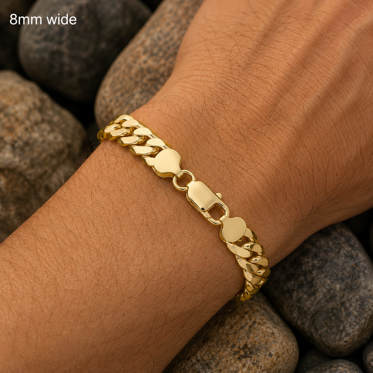 18ct Gold Mens Curb Bracelet on Solid Silver 8" 14 Grams Hallmarked