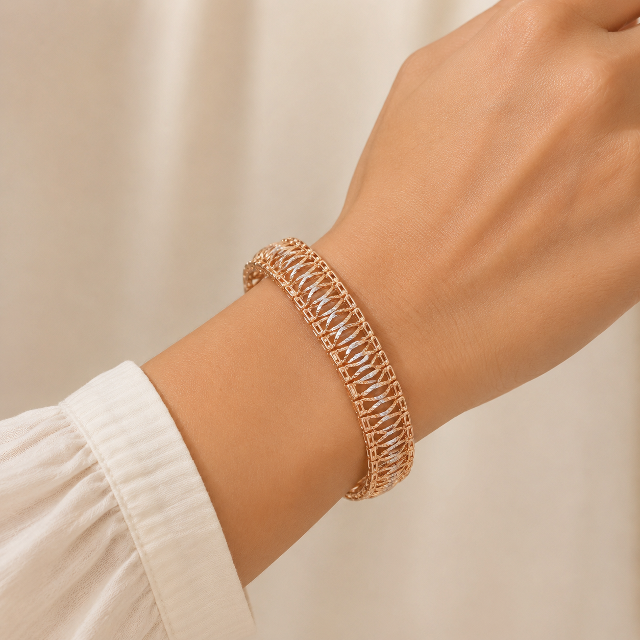 Elegant Rose Gold Openwork Link Bracelet White Gold Detail 375 Hallmark 19cm
