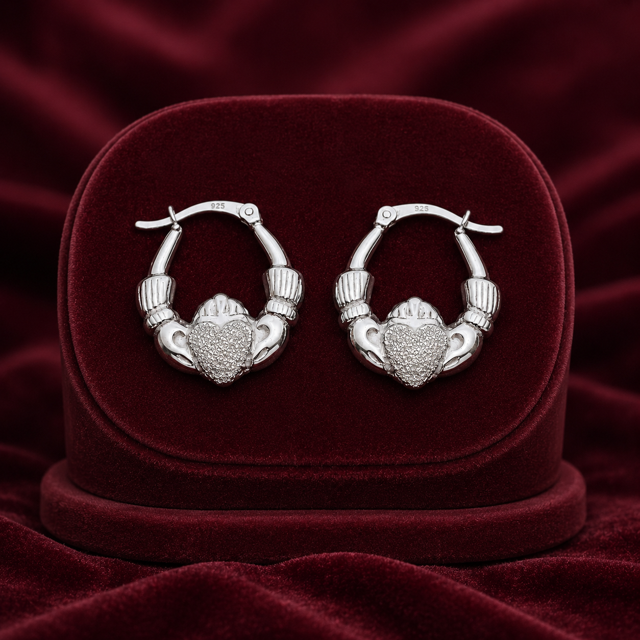 Sterling Silver Claddagh Creole Hoop Earrings 22mm 925 Hallmark