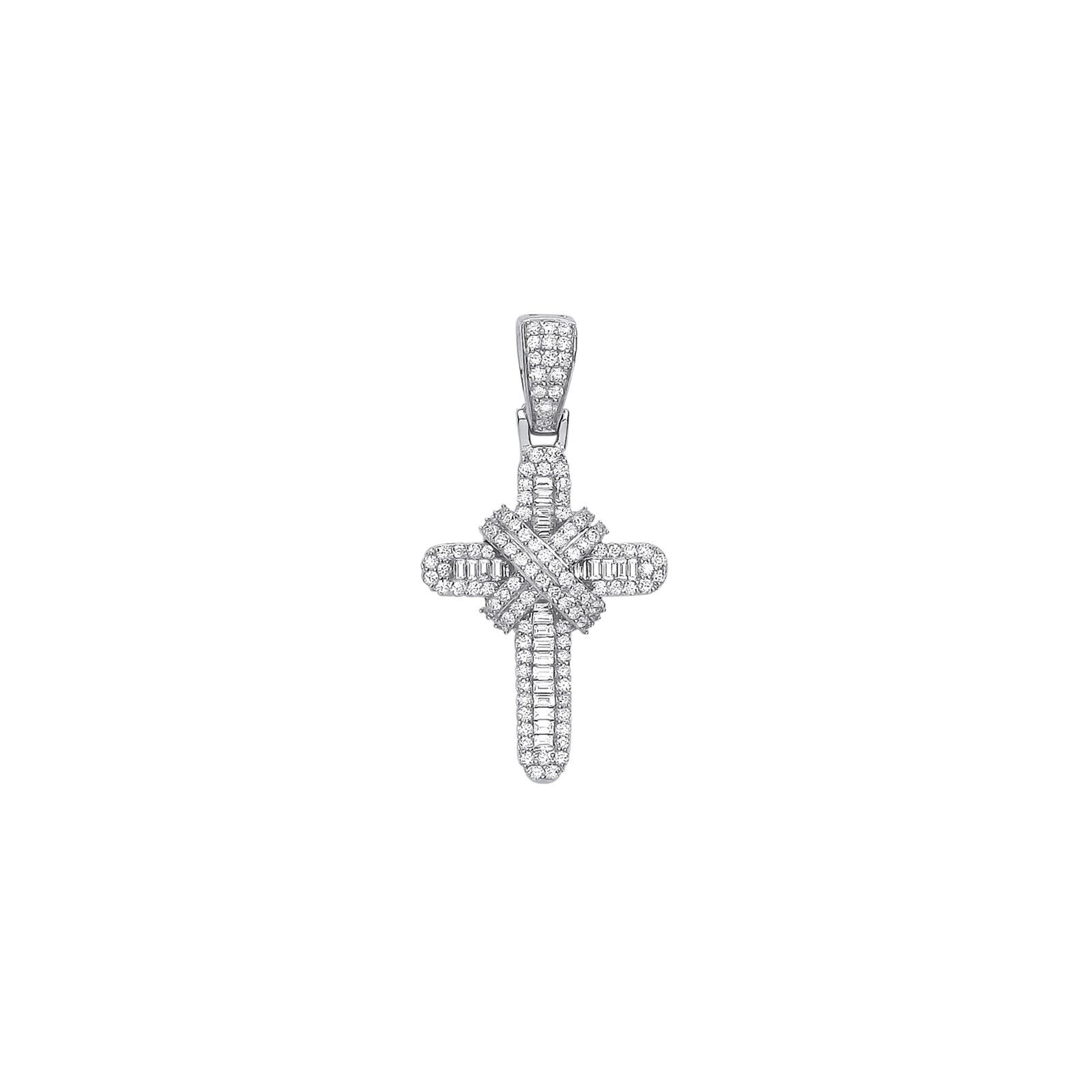 9ct White Gold 0.44ct Diamond Cross Pendant Hallmark Baguette and Brilliant Cut