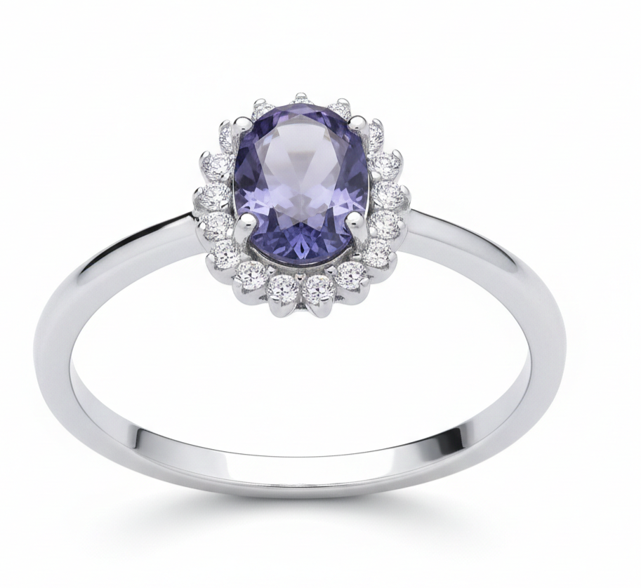 Sterling Silver Tanzanite Ring Oval Cluster Engagement 925 Hallmark Size K-S