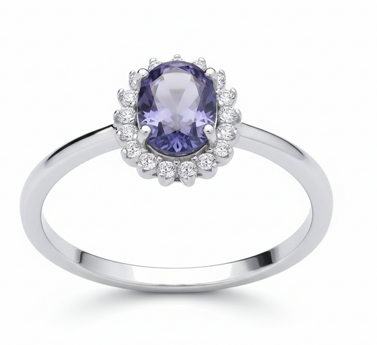 Sterling Silver Tanzanite Ring Oval Cluster Engagement 925 Hallmark Size K-S