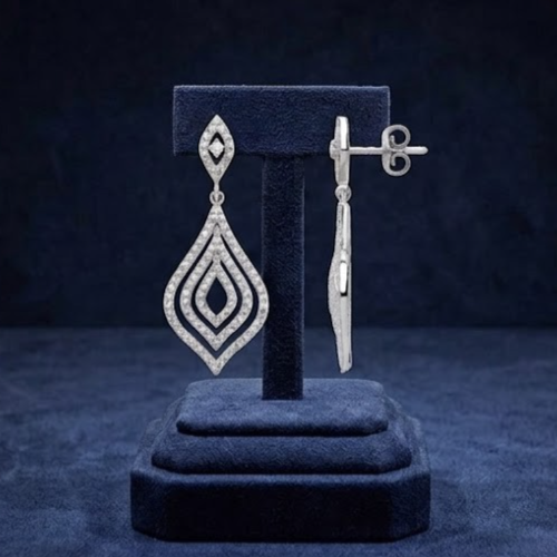 18K White Gold Diamond Marquise Tiered Openwork Dangle Drop Earrings