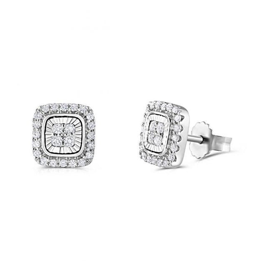 9ct Diamond Milled Bezel 0.33ctw Diamond Earrings Hallmarked - 8.4mm