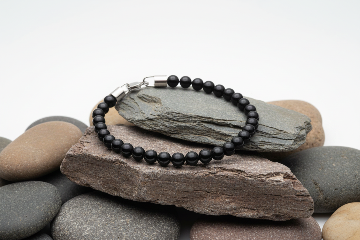 Fred Bennett Healing Bead Bracelet Natural Black Onyx Beads 22cm B5425B