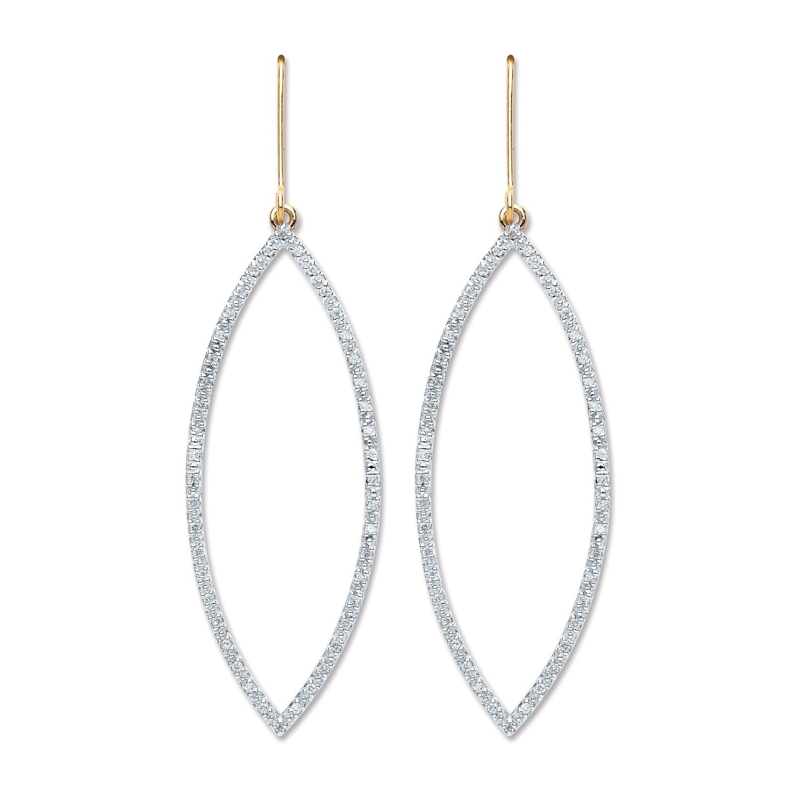 9ct Yellow Gold Drop 0.30ct Diamond Marquise Earrings 58mm Drop Hallmarked