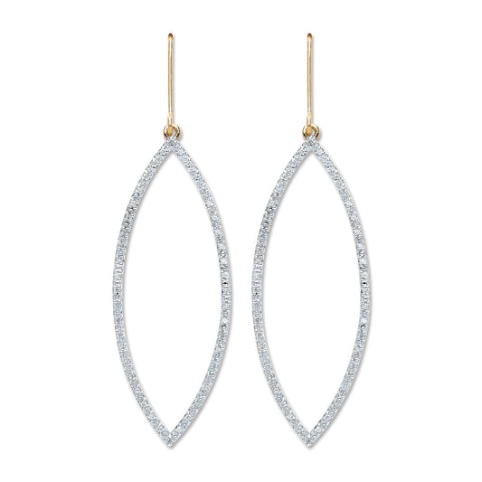 9ct Yellow Gold Drop 0.30ct Diamond Marquise Earrings 58mm Drop Hallmarked